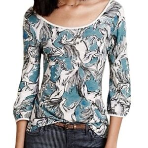 Anthropologie Postage Stamp Wild Horses Printed Top